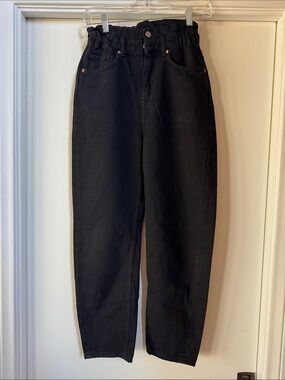 Mango MNG Black High Rise Paperbag Tapered Jeans